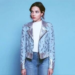 The Mighty Company Toulouse Lounging Ladies Moto Wool Leather Jacket In Blue S